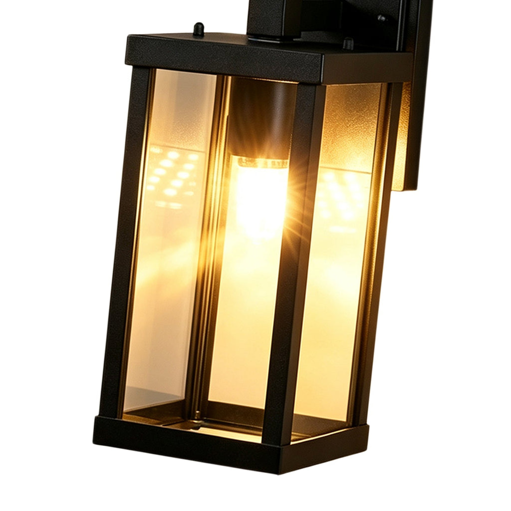 1-Luce Chiara Vetro Industriale Rettangolare Nera Lampada da Parete Esterno