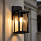 1-Luce Chiara Vetro Industriale Rettangolare Nera Lampada da Parete Esterno