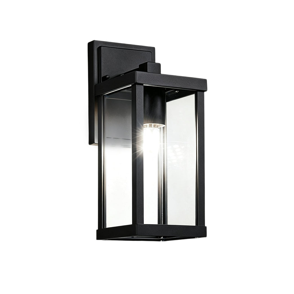 1-Luce Chiara Vetro Industriale Rettangolare Nera Lampada da Parete Esterno