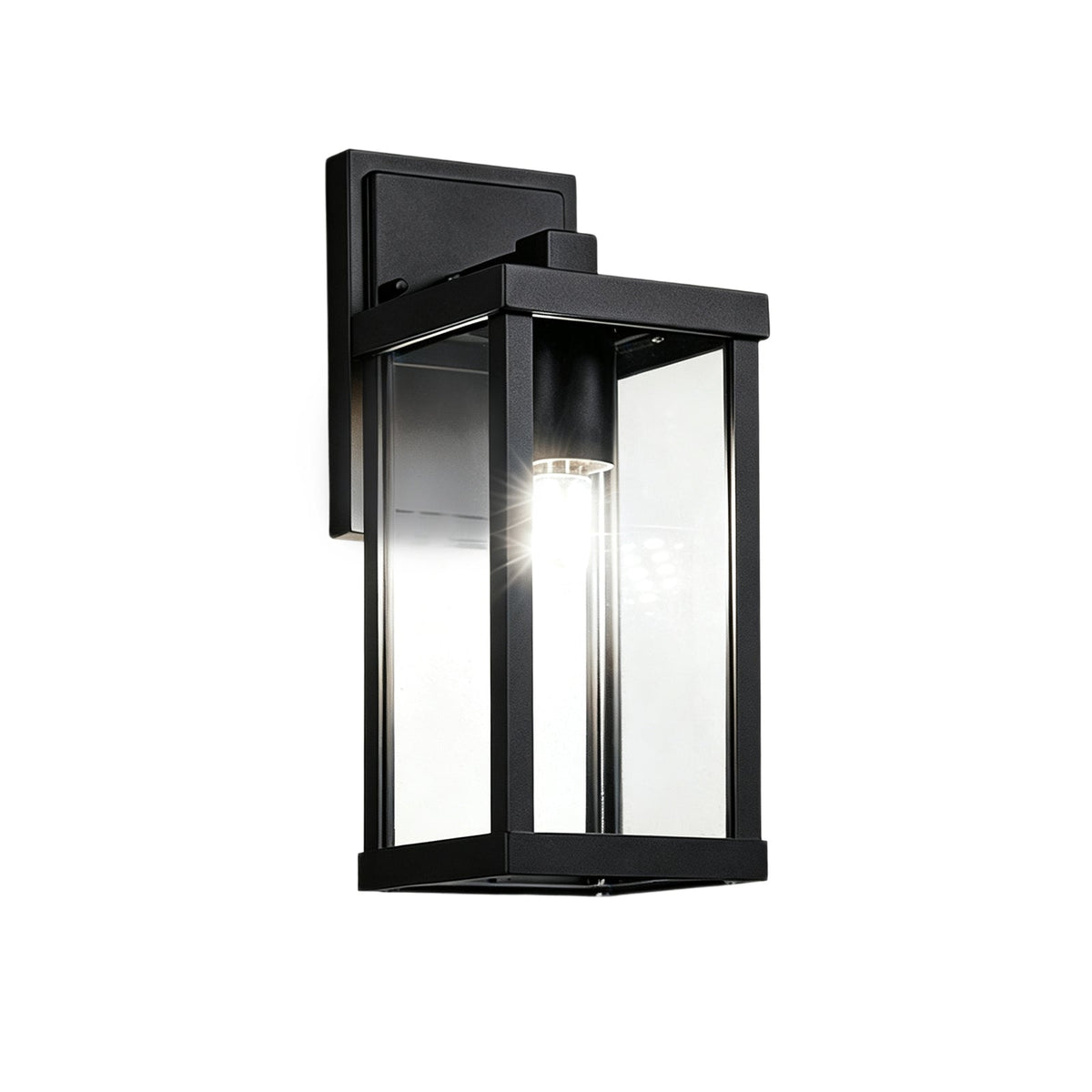 1-Luce Chiara Vetro Industriale Rettangolare Nera Lampada da Parete Esterno