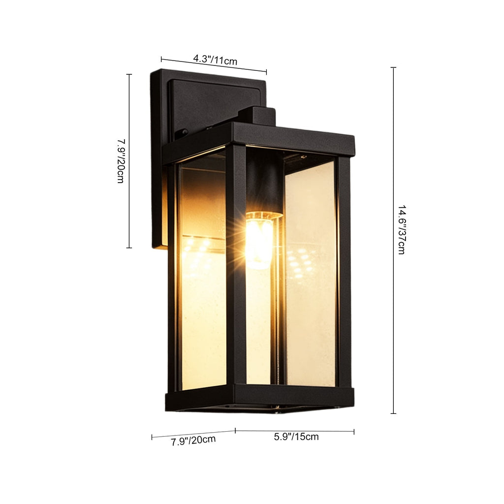 1-Luce Chiara Vetro Industriale Rettangolare Nera Lampada da Parete Esterno