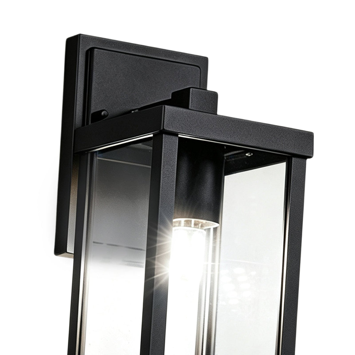 1-Luce Chiara Vetro Industriale Rettangolare Nera Lampada da Parete Esterno