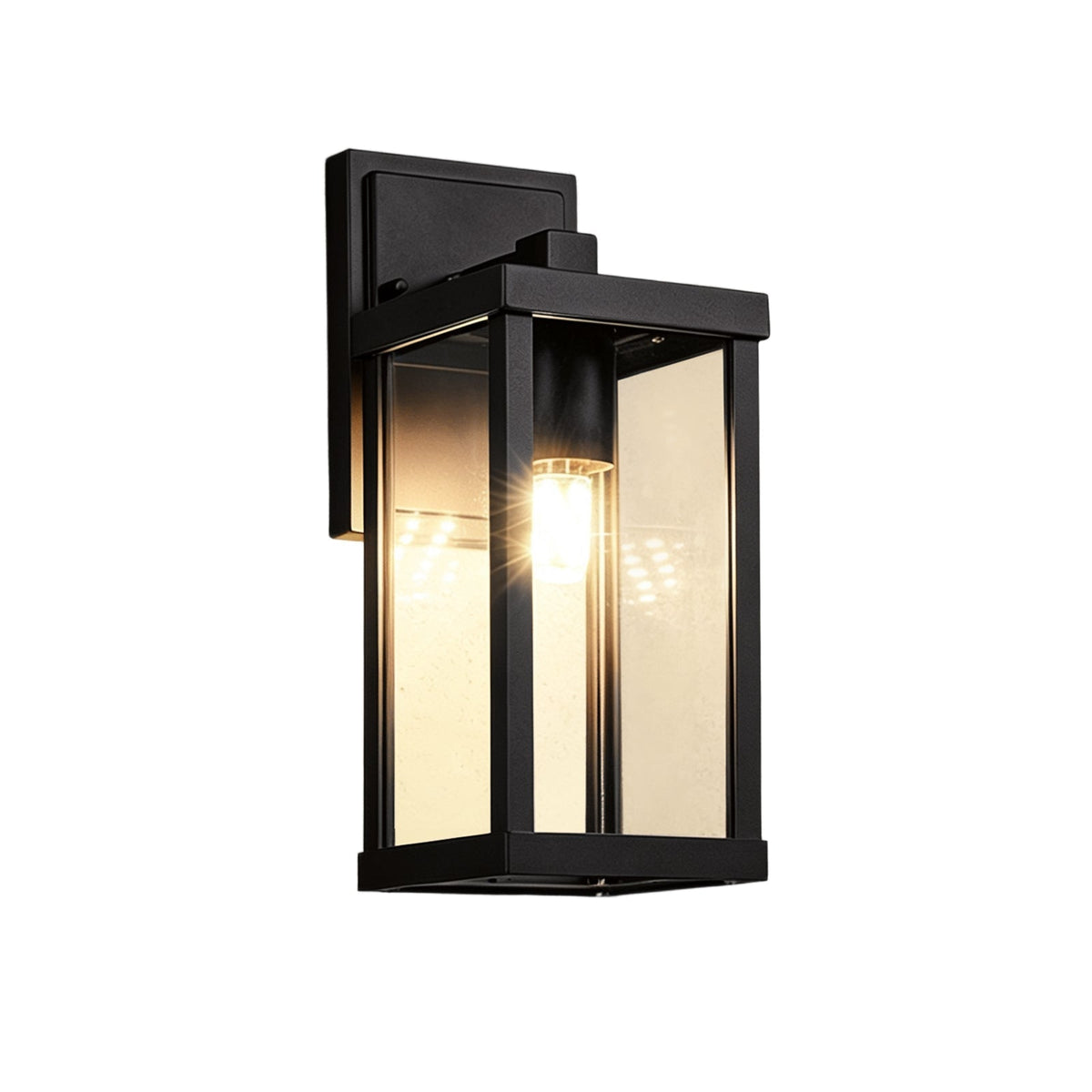 1-Luce Chiara Vetro Industriale Rettangolare Nera Lampada da Parete Esterno