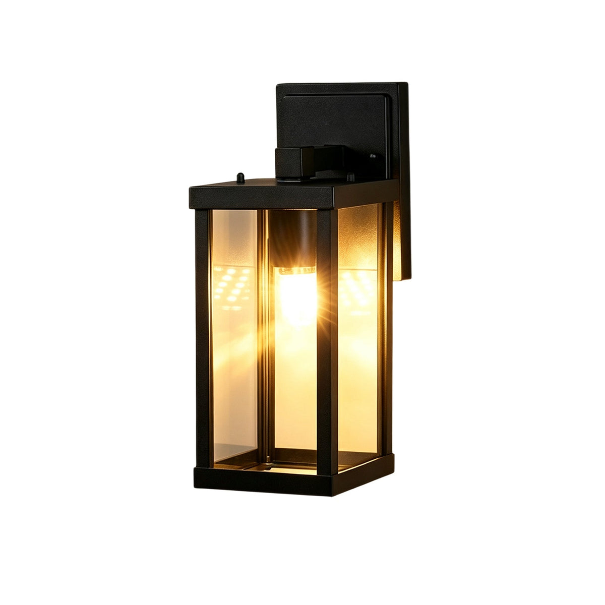 1-Luce Chiara Vetro Industriale Rettangolare Nera Lampada da Parete Esterno