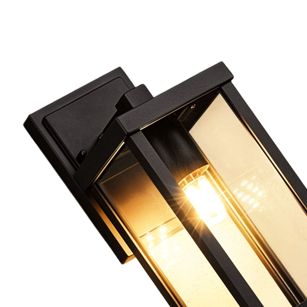 1-Luce Chiara Vetro Industriale Rettangolare Nera Lampada da Parete Esterno
