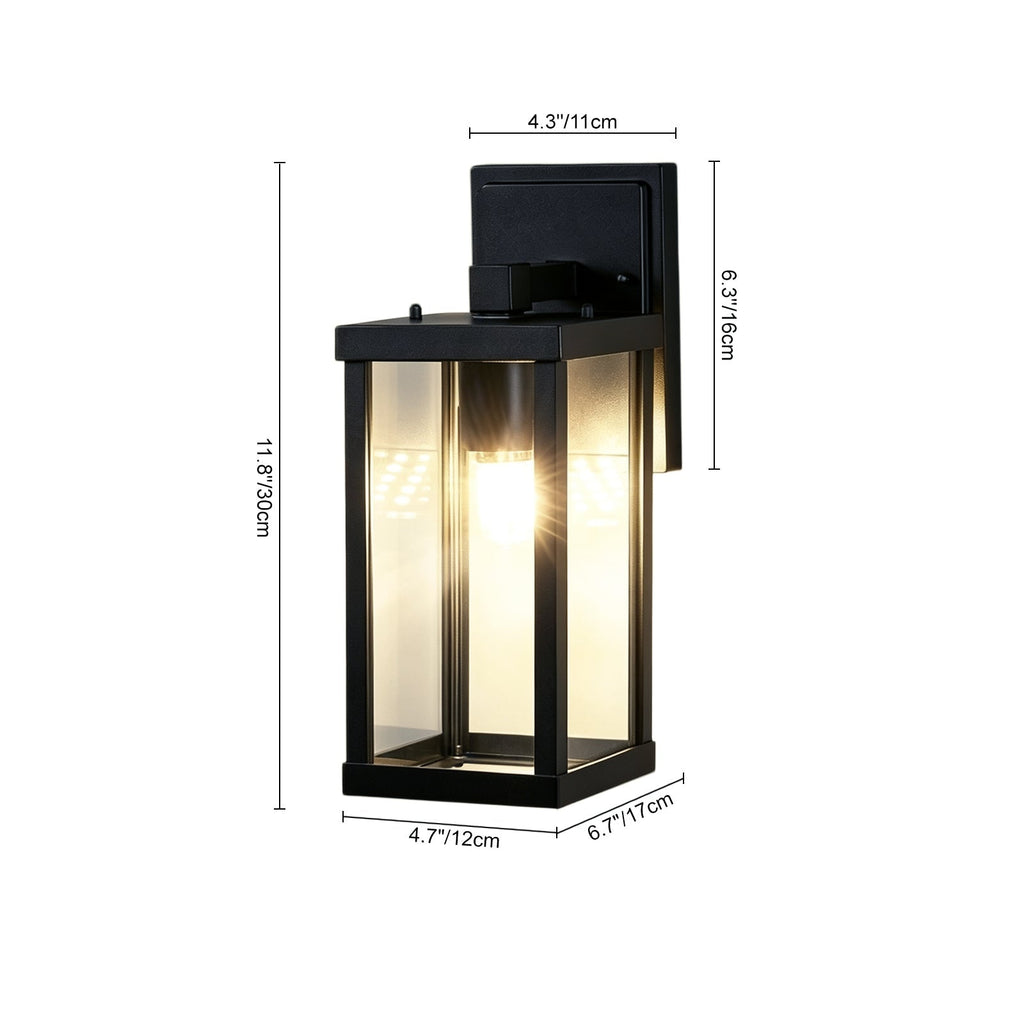 1-Luce Chiara Vetro Industriale Rettangolare Nera Lampada da Parete Esterno