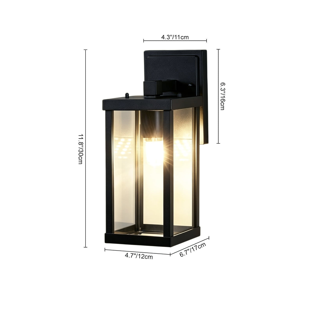 1-Luce Chiara Vetro Industriale Rettangolare Nera Lampada da Parete Esterno