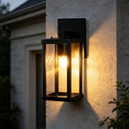 1-Luce Chiara Vetro Industriale Rettangolare Nera Lampada da Parete Esterno