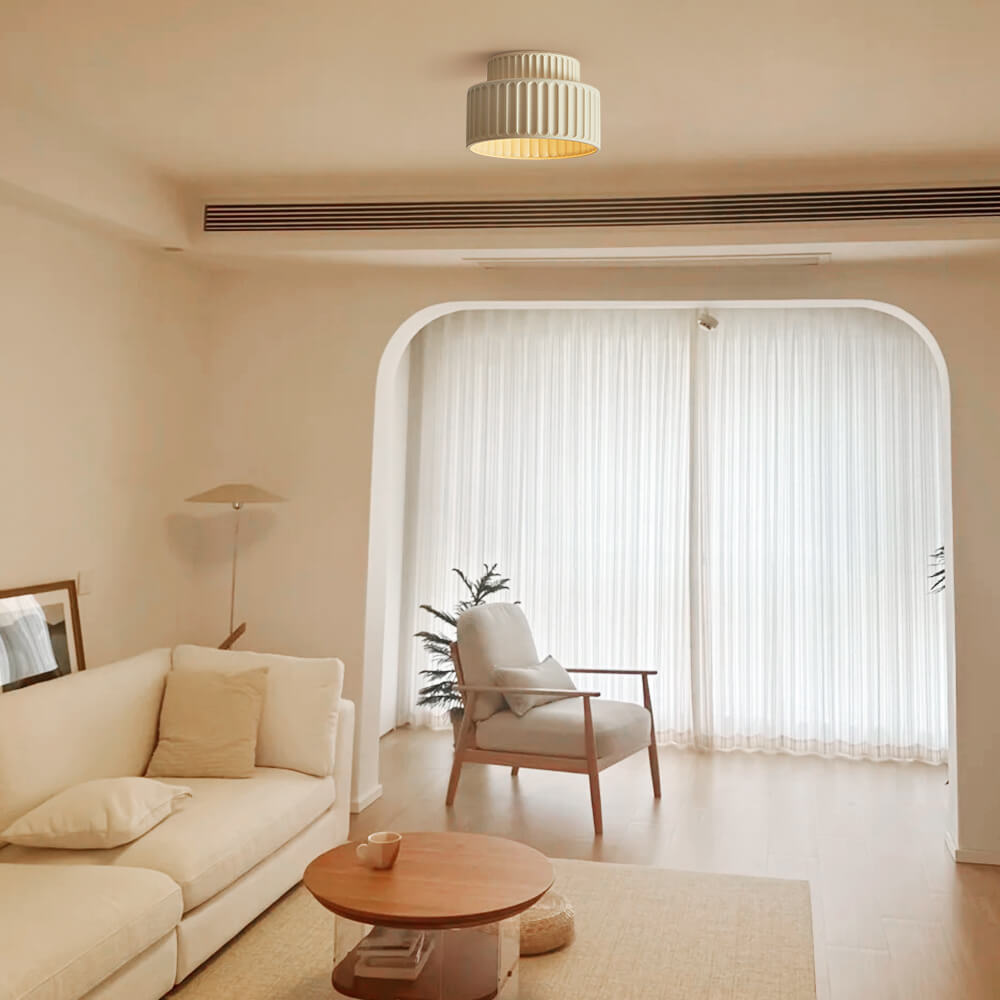 1-Luce Stile Crema Vintage Drum Semi Flush Mount