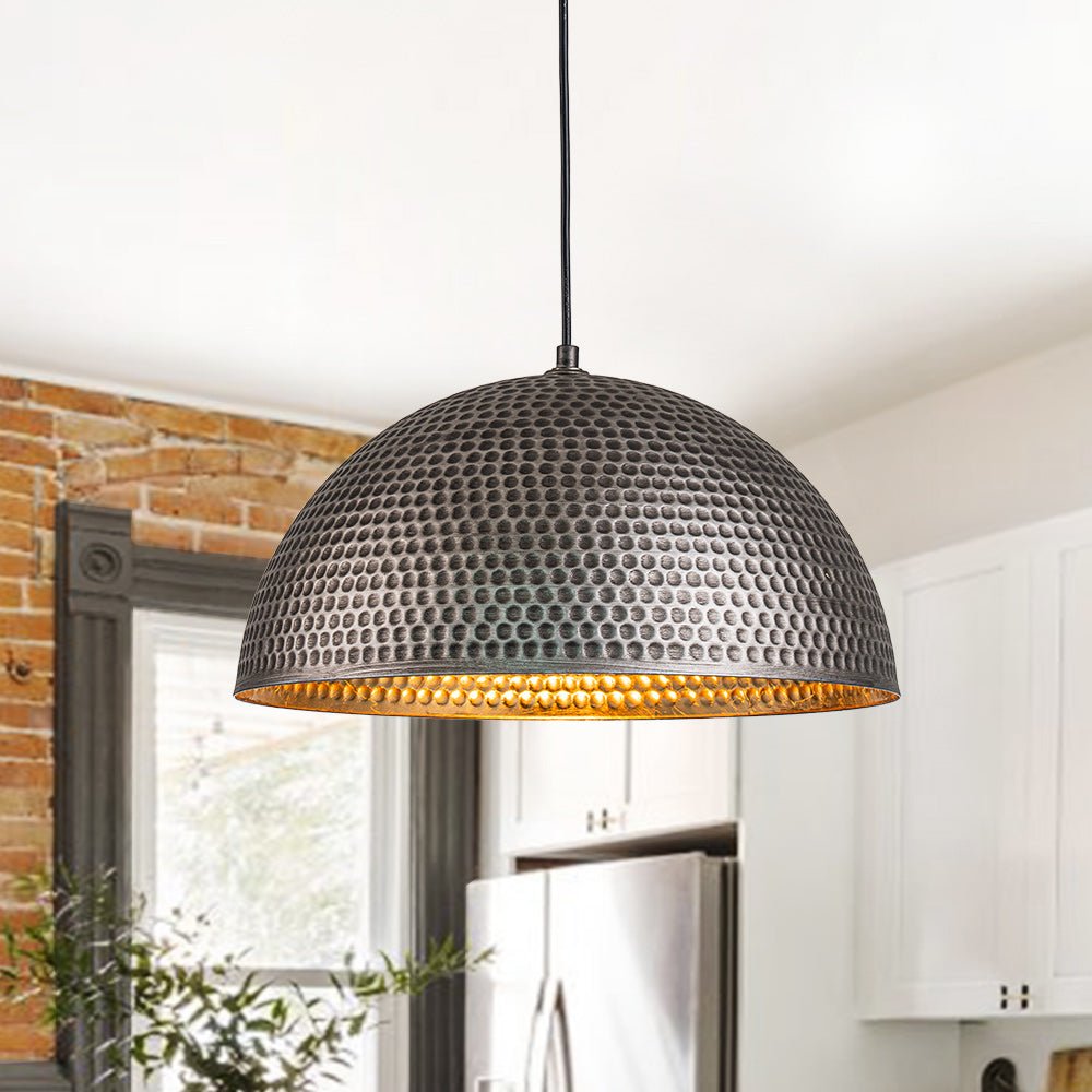 Lampada a sospensione in metallo martellato industriale a 1 luce
