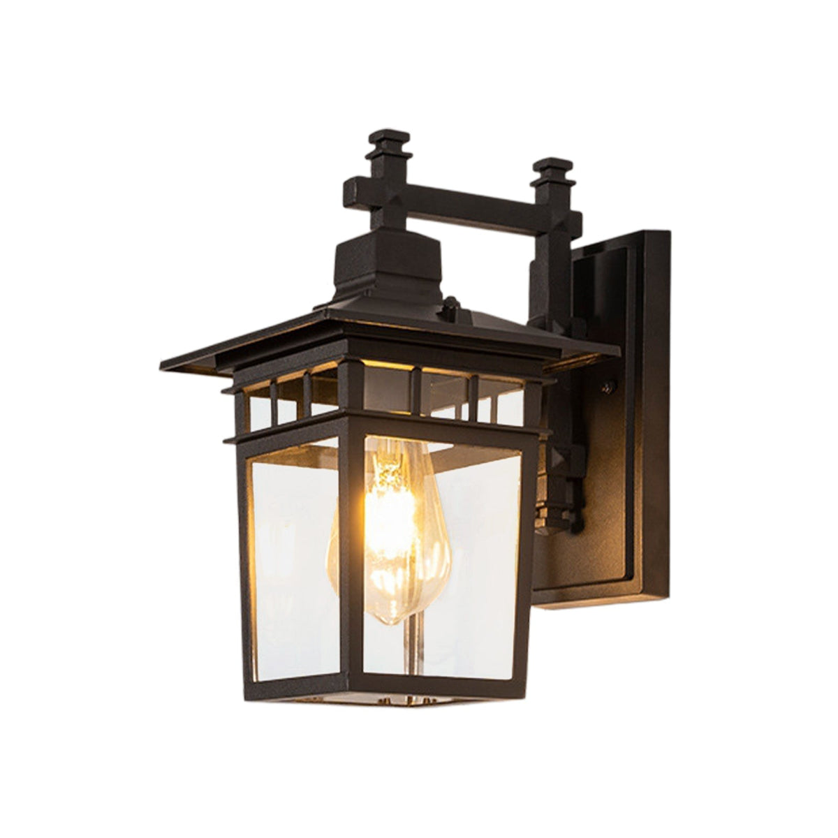 1-Luce IP65 Nera Classica Lanterna Applique da Esterno Vetro Trasparente