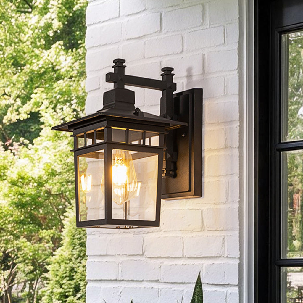 1-Luce IP65 Nera Classica Lanterna Applique da Esterno Vetro Trasparente