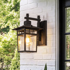 1-Luce IP65 Nera Classica Lanterna Applique da Esterno Vetro Trasparente