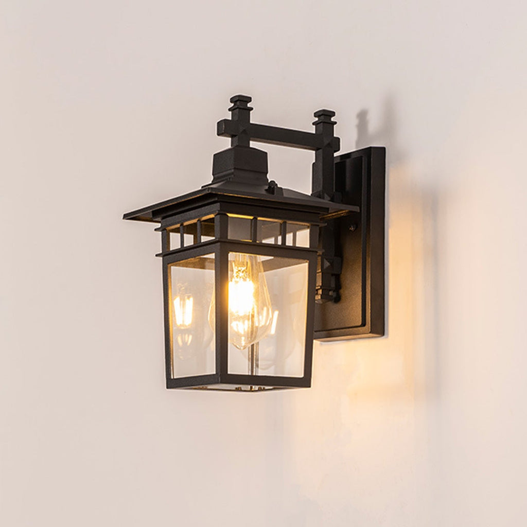 1-Luce IP65 Nera Classica Lanterna Applique da Esterno Vetro Trasparente