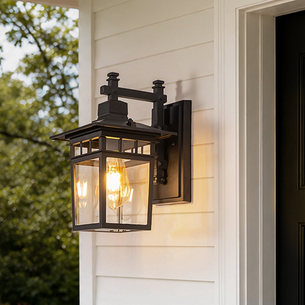 1-Luce IP65 Nera Classica Lanterna Applique da Esterno Vetro Trasparente