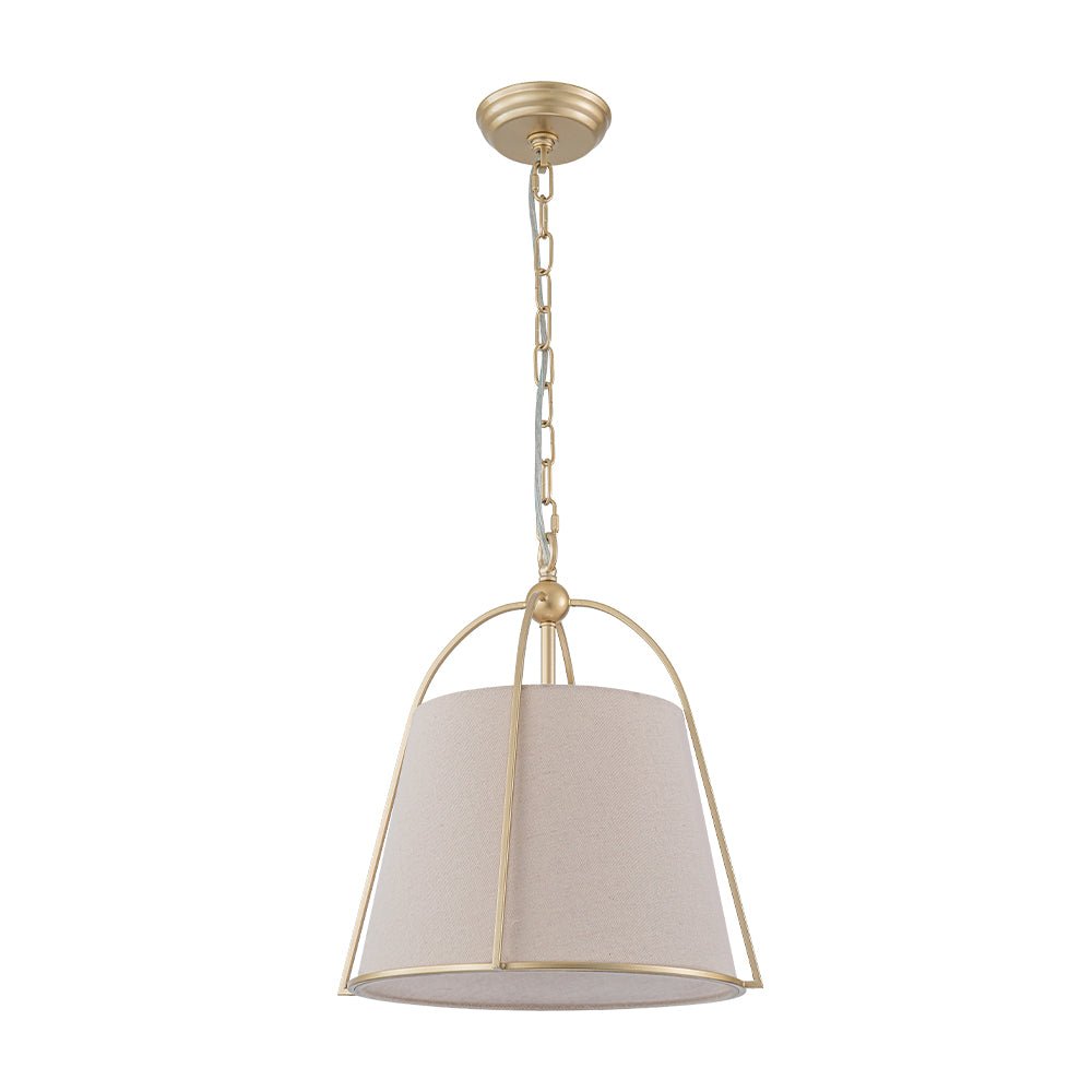 Lampada a sospensione vintage con paralume conico in lino a 4 luci