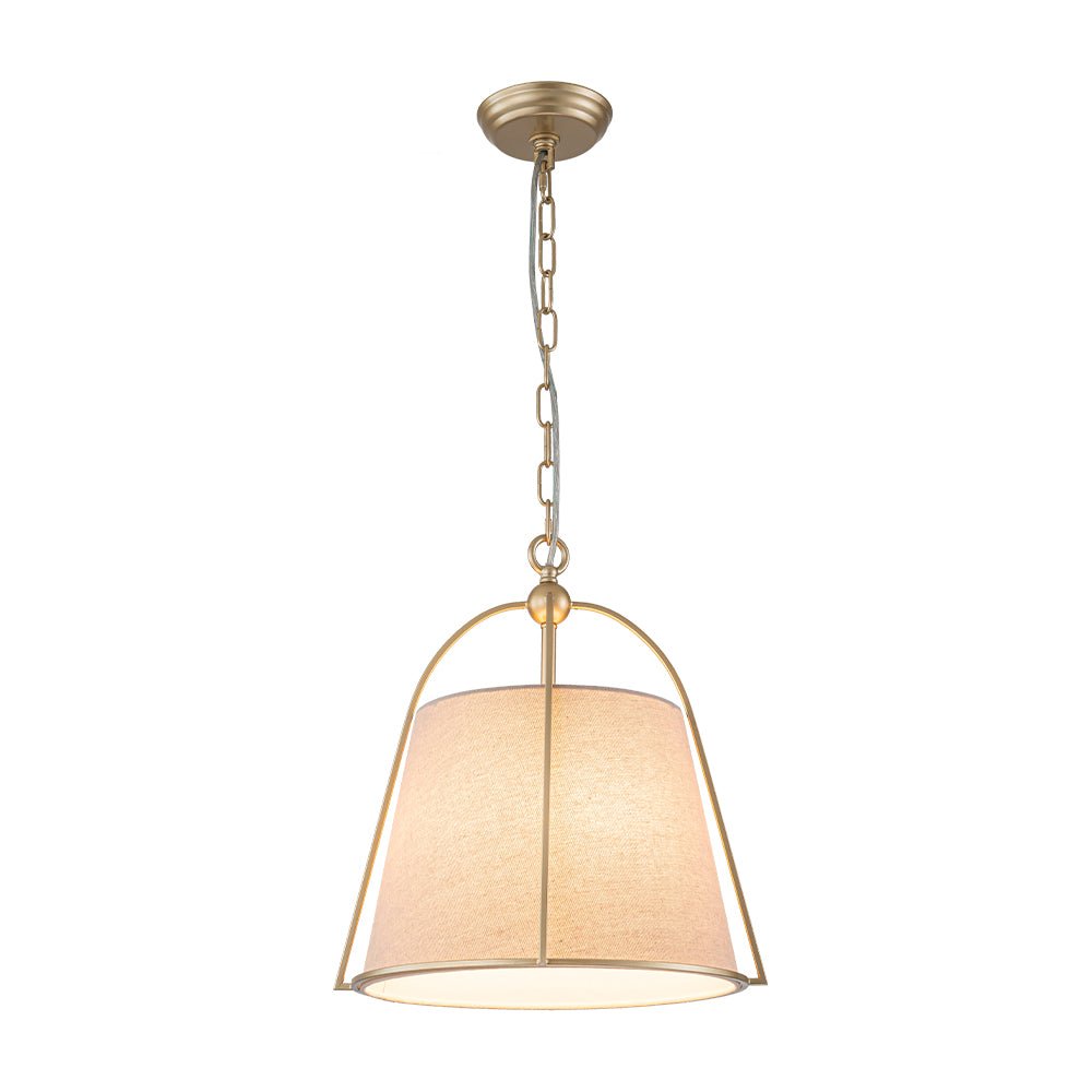 Lampada a sospensione vintage con paralume conico in lino a 4 luci