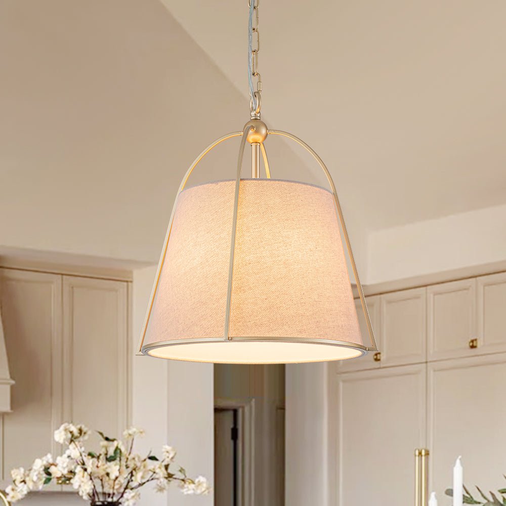 Lampada a sospensione vintage con paralume conico in lino a 4 luci