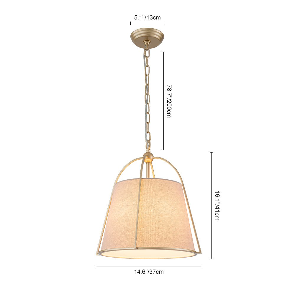 Lampada a sospensione vintage con paralume conico in lino a 4 luci
