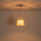 Lampada a sospensione vintage con paralume conico in lino a 4 luci