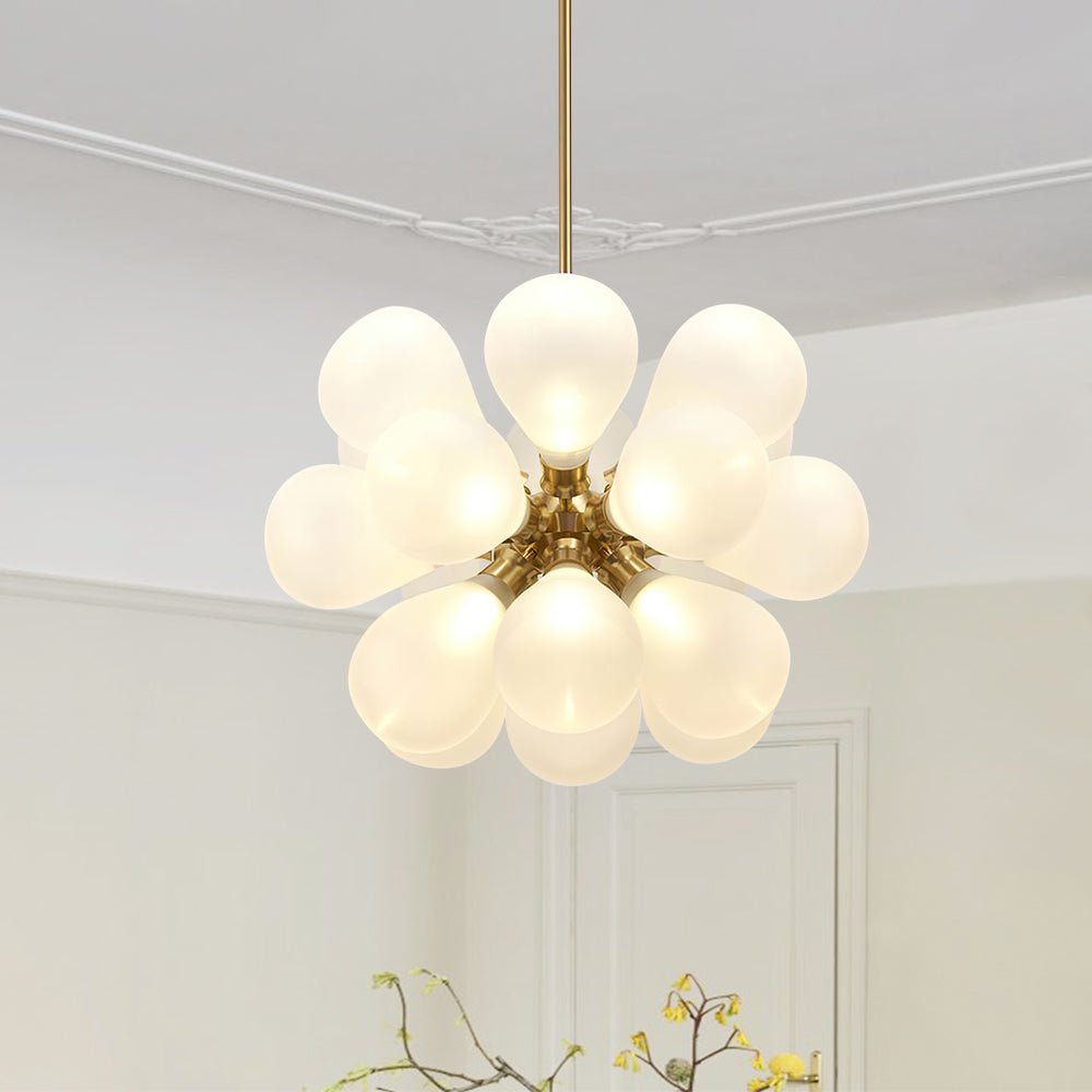 Lampadario a Bolle Sputnik Bianco in Vetro Soffiato a 18 Luci