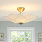 Lampada da soffitto semi-flush a 3 luci con paralume in tessuto plissettato a forma di fiore