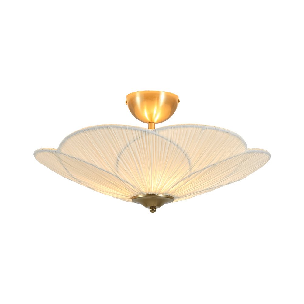 Lampada da soffitto semi-flush a 3 luci con paralume in tessuto plissettato a forma di fiore