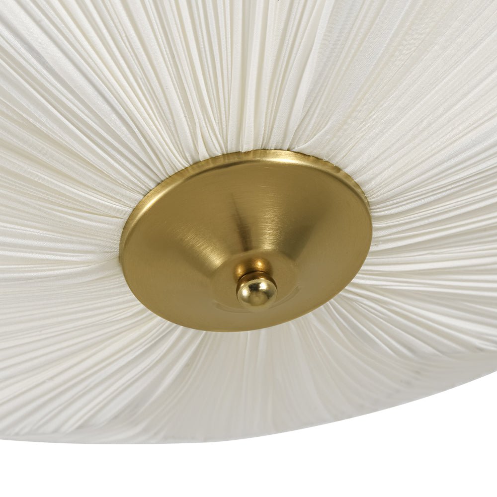 Lampada da soffitto semi-flush a 3 luci con paralume in tessuto plissettato a forma di fiore