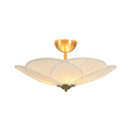 Lampada da soffitto semi-flush a 3 luci con paralume in tessuto plissettato a forma di fiore