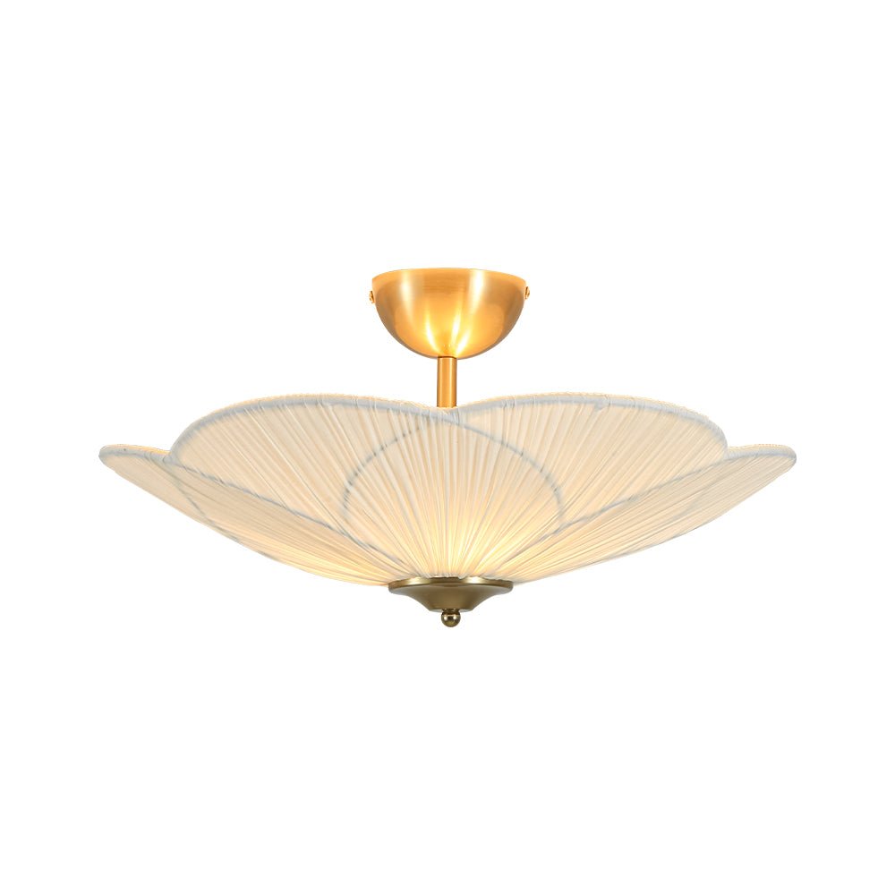 Lampada da soffitto semi-flush a 3 luci con paralume in tessuto plissettato a forma di fiore