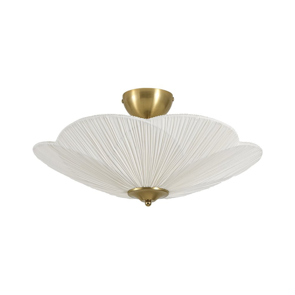 Lampada da soffitto semi-flush a 3 luci con paralume in tessuto plissettato a forma di fiore