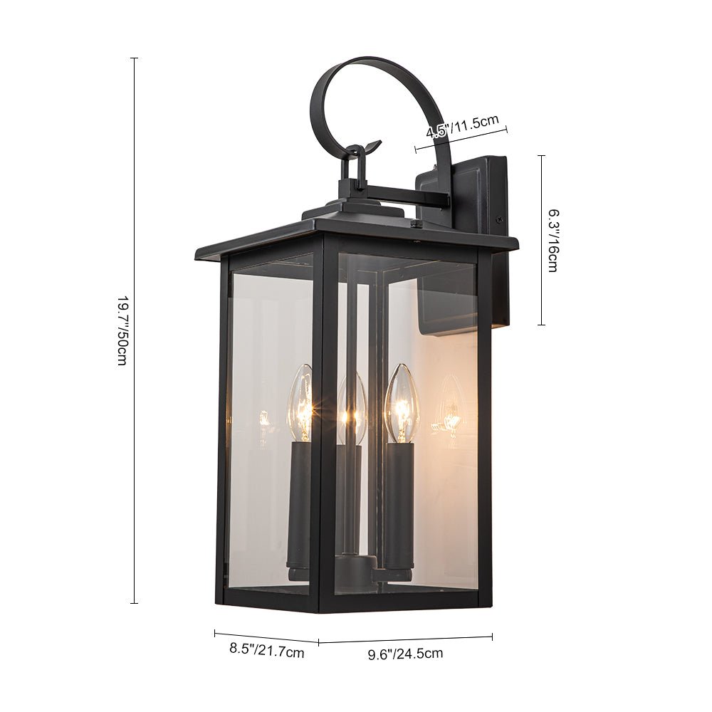 Lampada da Parete Esterno Impermeabile a 3 Luci con Ombra in Vetro Trasparente