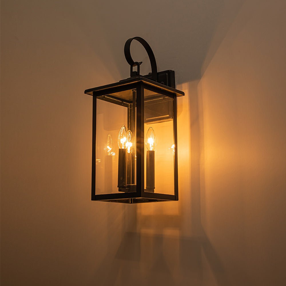 Lampada da Parete Esterno Impermeabile a 3 Luci con Ombra in Vetro Trasparente
