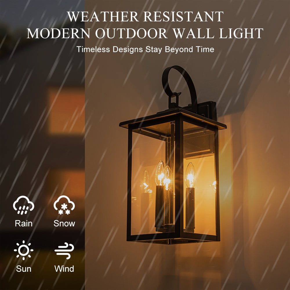 Lampada da Parete Esterno Impermeabile a 3 Luci con Ombra in Vetro Trasparente