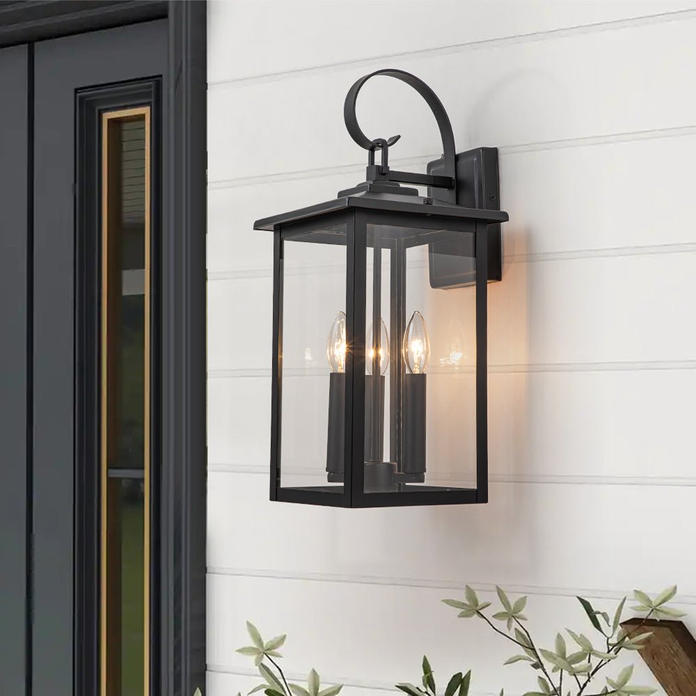 Lampada da Parete Esterno Impermeabile a 3 Luci con Ombra in Vetro Trasparente