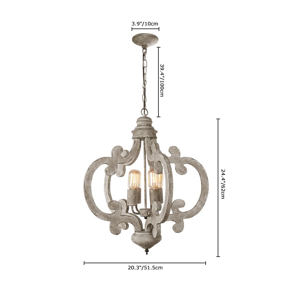 Lampadario Rustico in Legno Distressato a 4 Luci