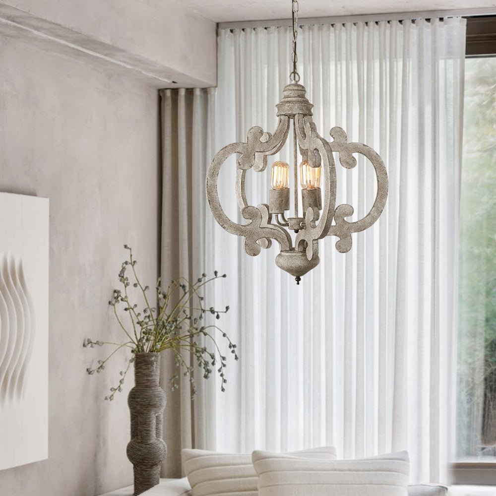 Lampadario Rustico in Legno Distressato a 4 Luci
