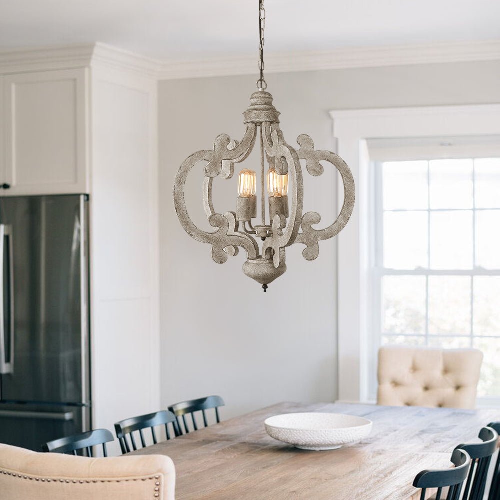 Lampadario Rustico in Legno Distressato a 4 Luci