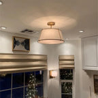 Plafoniera Semi Flush a Tamburo Svasato in Lino a 4 Luci