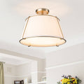 Plafoniera Semi Flush a Tamburo Svasato in Lino a 4 Luci