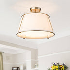 Plafoniera Semi Flush a Tamburo Svasato in Lino a 4 Luci