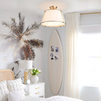 Plafoniera Semi Flush a Tamburo Svasato in Lino a 4 Luci