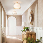 Plafoniera Semi Flush a Tamburo Svasato in Lino a 4 Luci