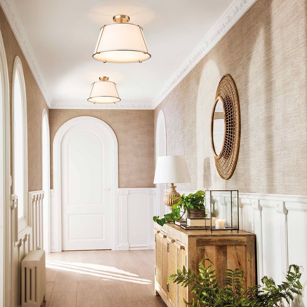 Plafoniera Semi Flush a Tamburo Svasato in Lino a 4 Luci