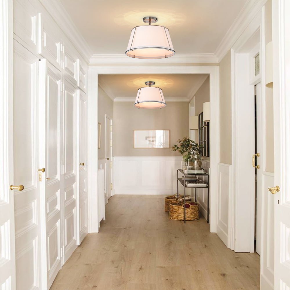 Plafoniera Semi Flush a Tamburo Svasato in Lino a 4 Luci