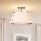 Plafoniera Semi Flush a Tamburo Svasato in Lino a 4 Luci
