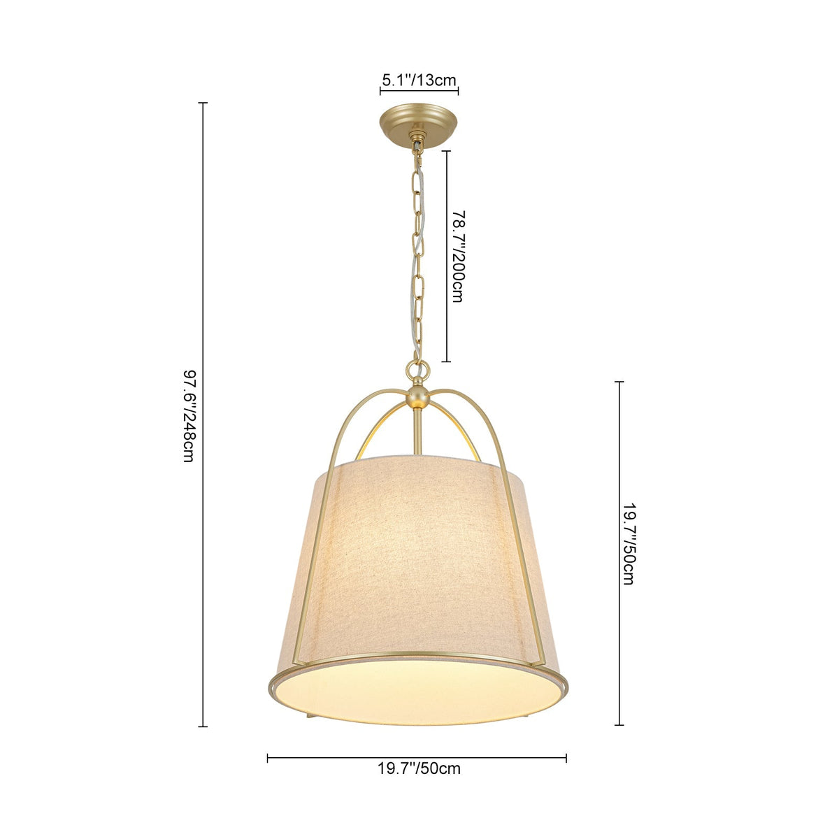 Lampada a sospensione vintage con paralume conico in lino a 4 luci
