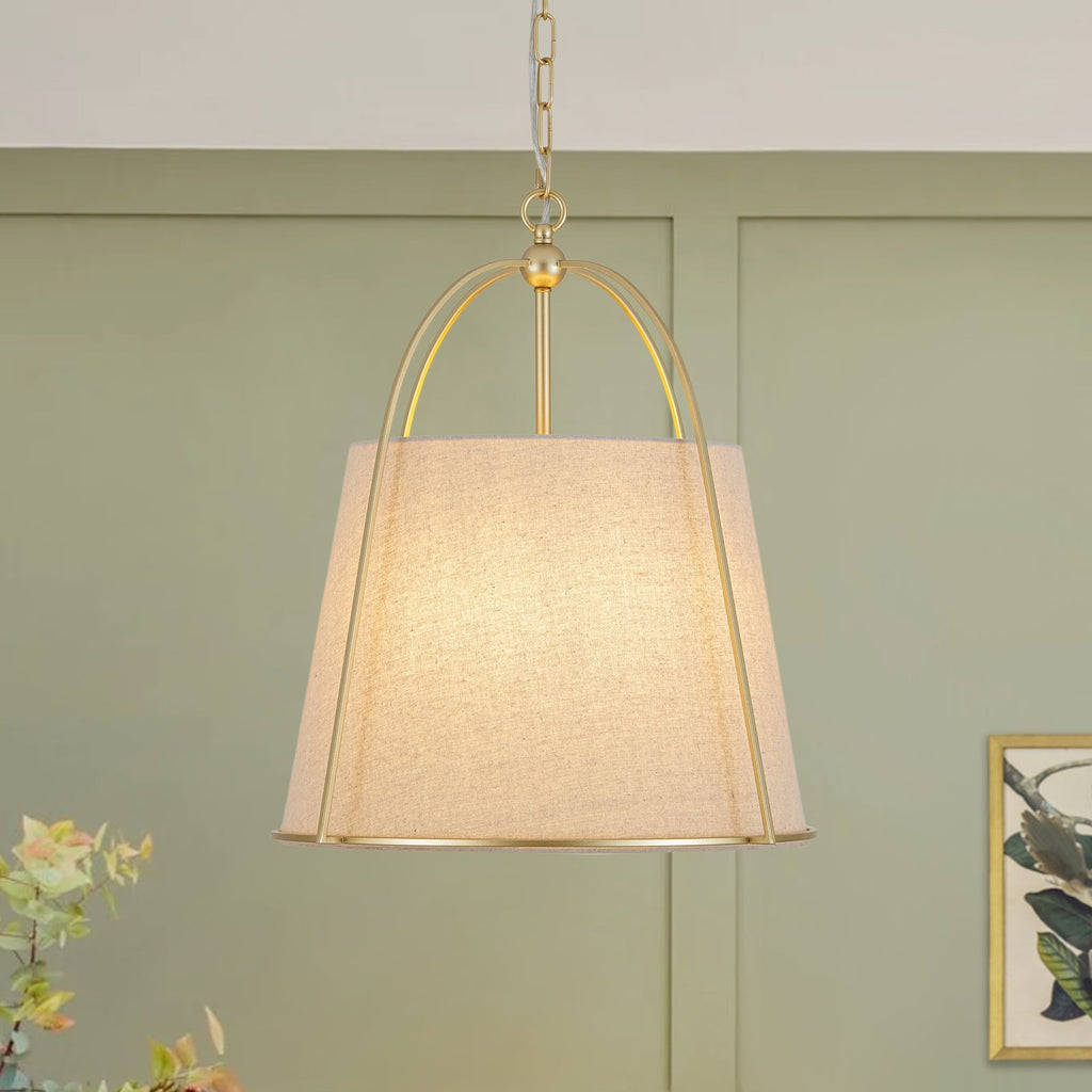 Lampada a sospensione vintage con paralume conico in lino a 4 luci