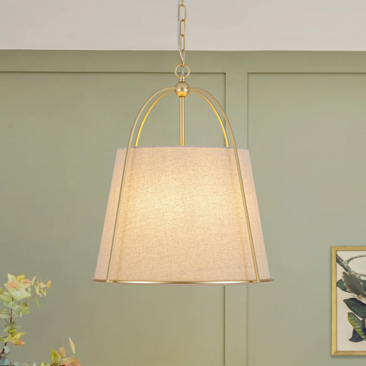 Lampada a sospensione vintage con paralume conico in lino a 4 luci