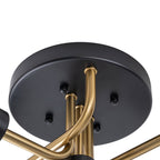 Lampada a soffitto semi-flush in vetro globulare Sputnik moderna nera e dorata a 5 luci